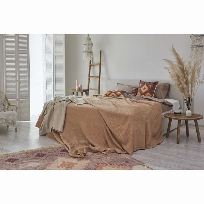 Покрывало двухстороннее из многослойного муслина цвета охры из коллекции essential, 230x250 см Tkano TK23-BS0005