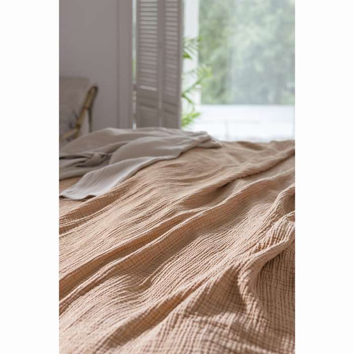 Покрывало двухстороннее из многослойного муслина цвета охры из коллекции essential, 230x250 см Tkano TK23-BS0005