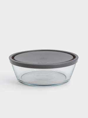 Контейнер, 1,1 л, стекло/пластик, круглый, серый, Basis ANNA LAFARG ANLAF-VEG286