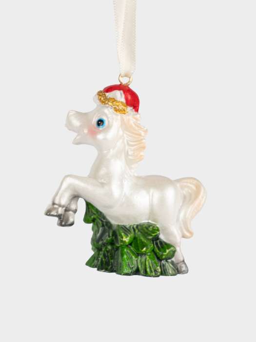 Игрушка елочная, 7 см, полирезин, бело-зеленая, Лошадка с елкой, Bright horse ANNA LAFARG ANLAF-825