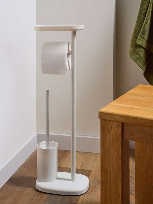 Держатель для туалетной бумаги с полочкой и ершиком slim, белый Bergenson Bjorn Bath BB0001008