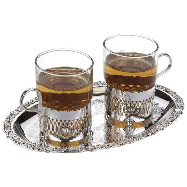 Набор стаканов с подстаканниками на подносе Queen Anne 23х19см, сталь, посеребрение, 2шт