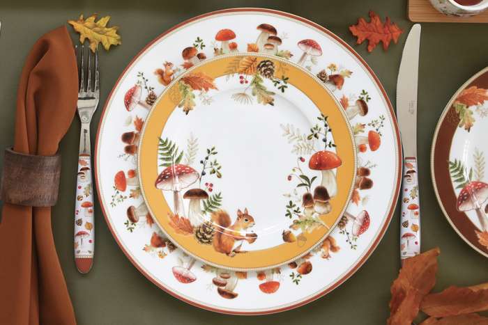 Тарелка десертная, 19 см, 4 шт, фарфор P, белая, Микс, Белка и грибы, Autumn Breeze EASY LIFE EL-R0924/AUBR