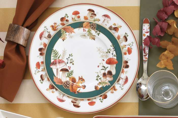 Тарелка десертная, 19 см, 4 шт, фарфор P, белая, Микс, Белка и грибы, Autumn Breeze EASY LIFE EL-R0924/AUBR