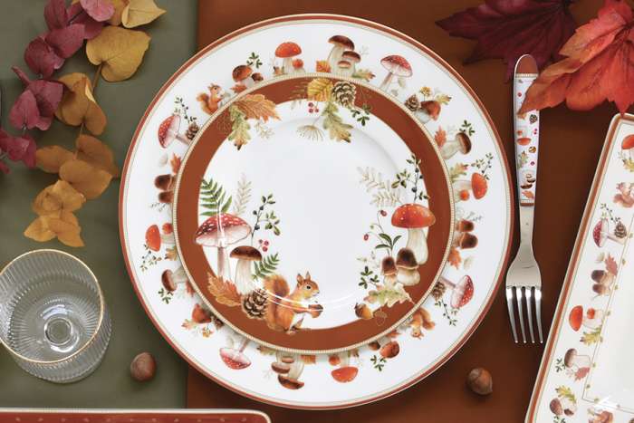 Тарелка десертная, 19 см, 4 шт, фарфор P, белая, Микс, Белка и грибы, Autumn Breeze EASY LIFE EL-R0924/AUBR