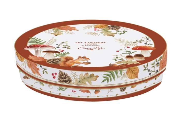 Тарелка десертная, 19 см, 4 шт, фарфор P, белая, Микс, Белка и грибы, Autumn Breeze EASY LIFE EL-R0924/AUBR
