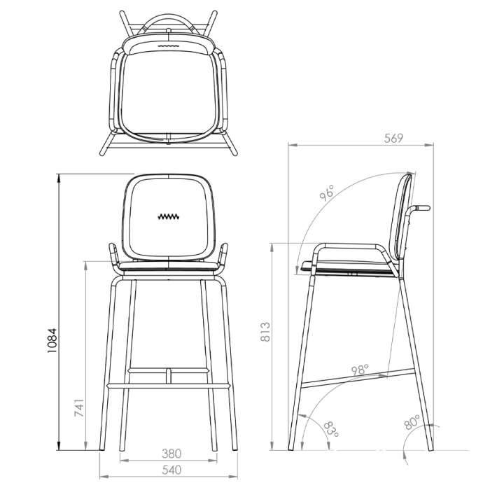 Стул барный ror, 2 frame, велюр, черный/темно-красный LATITUDE RORBCH2FRBKVLRDRD