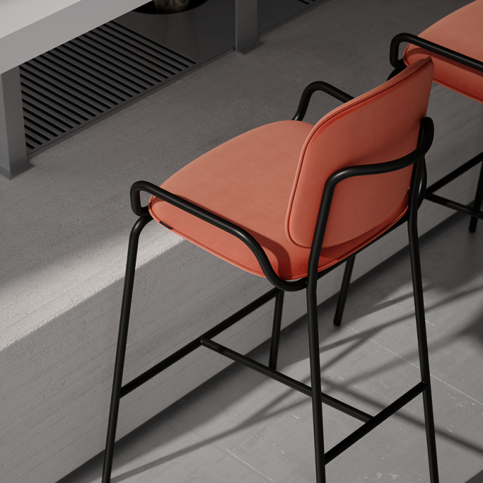 Стул барный ror, 2 frame, велюр, черный/темно-красный LATITUDE RORBCH2FRBKVLRDRD