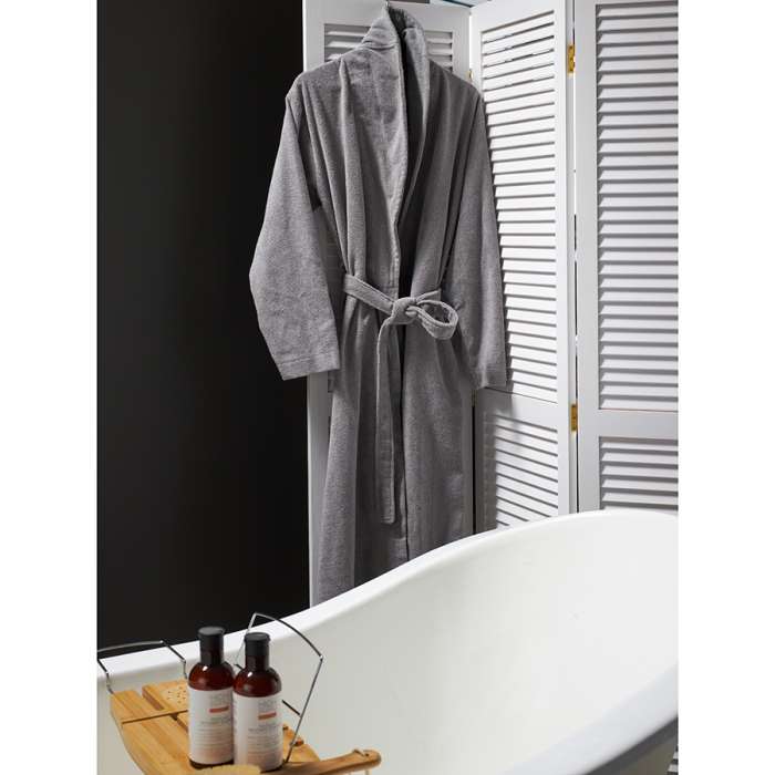 Халат махровый из чесаного хлопка серого цвета из коллекции essential, размер l Tkano TK23-BR0014