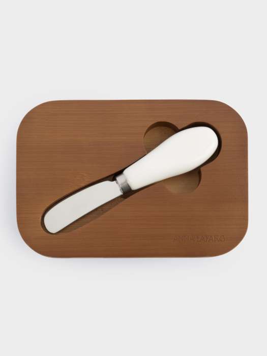 Масленка, 16х11 см, с ножом, металл/дерево, прямоугольная, бежевая, Retro ANNA LAFARG ANLAF-W7079G-2