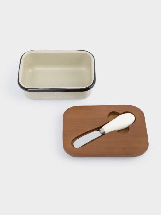 Масленка, 16х11 см, с ножом, металл/дерево, прямоугольная, бежевая, Retro ANNA LAFARG ANLAF-W7079G-2