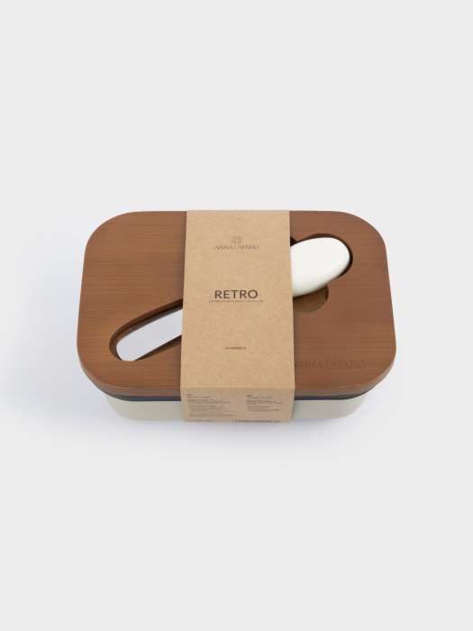 Масленка, 16х11 см, с ножом, металл/дерево, прямоугольная, бежевая, Retro ANNA LAFARG ANLAF-W7079G-2