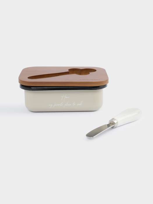 Масленка, 16х11 см, с ножом, металл/дерево, прямоугольная, бежевая, Retro ANNA LAFARG ANLAF-W7079G-2