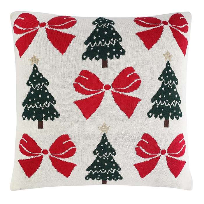 Подушка вязаная с новогодним рисунком christmas bows из коллекции new year essential, 45x45 см Tkano TK25-CU0015
