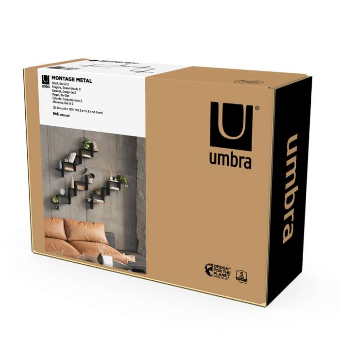 Набор металлических настенных полок montage, 2 шт., черные UMBRA 1022611-040