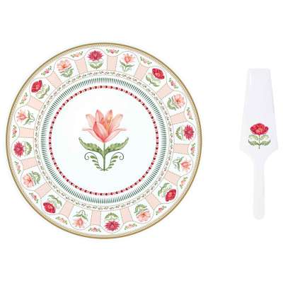 Блюдо для торта с лопаткой flowery, 32 см Easy Life R1112#FLRY