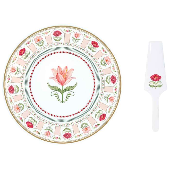 Блюдо для торта с лопаткой flowery, 32 см Easy Life R1112#FLRY