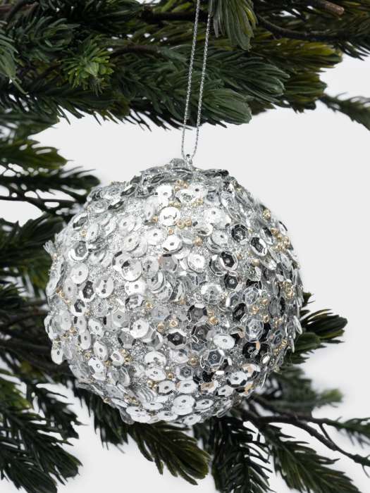 Игрушка елочная, 8 см, пластик, серебристая, Шар с пайетками, New year ANNA LAFARG ANLAF-CT-004