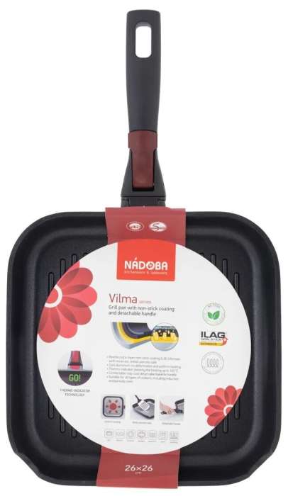 Сковорода-гриль с антипригарным покрытием и съёмной ручкой, 26х26 см, серия VILMA NADOBA 728220