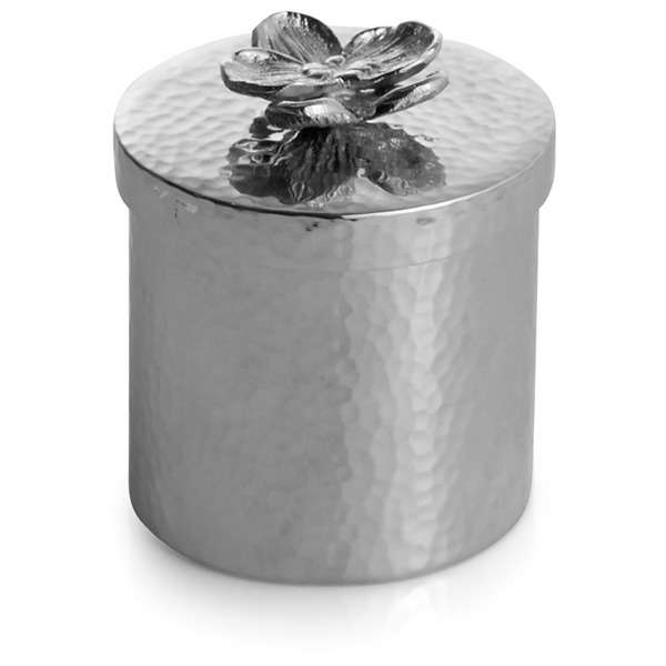 Шкатулка с крышкой круглая Michael Aram Белая орхидея 9 см, сталь нержавеющая, серебристый