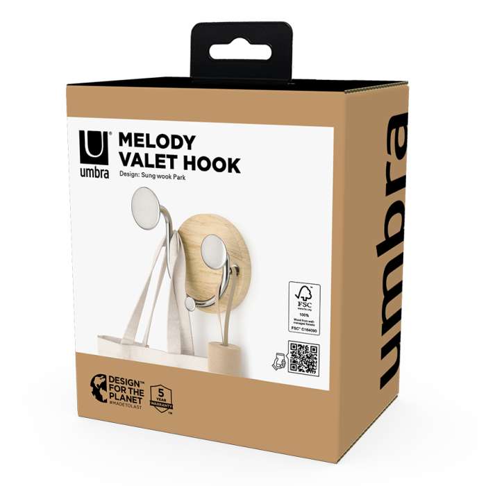 Вешалка настенная melody, 2 крючка, натуральное дерево/никель UMBRA 1019564-392