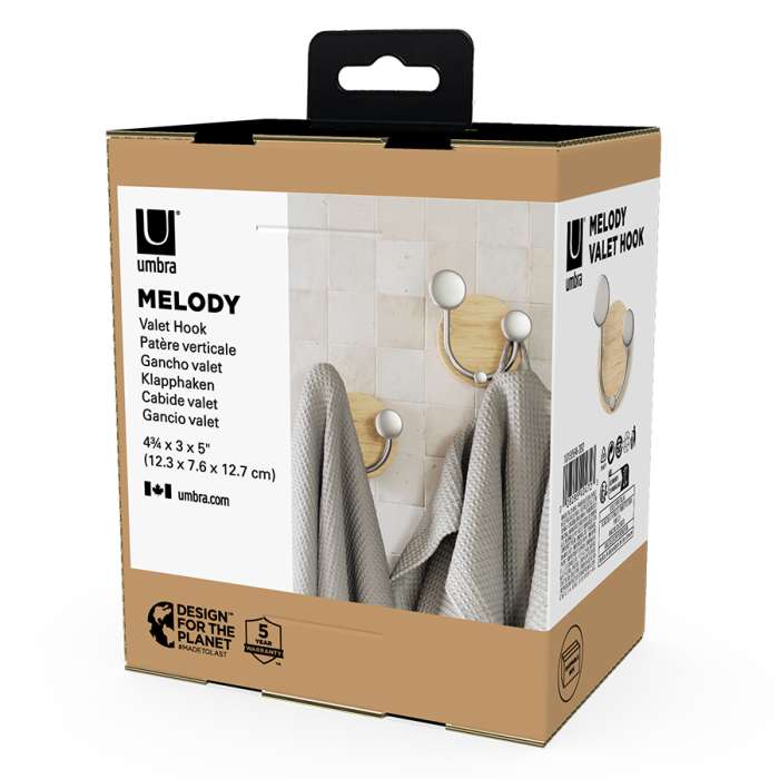 Вешалка настенная melody, 2 крючка, натуральное дерево/никель UMBRA 1019564-392