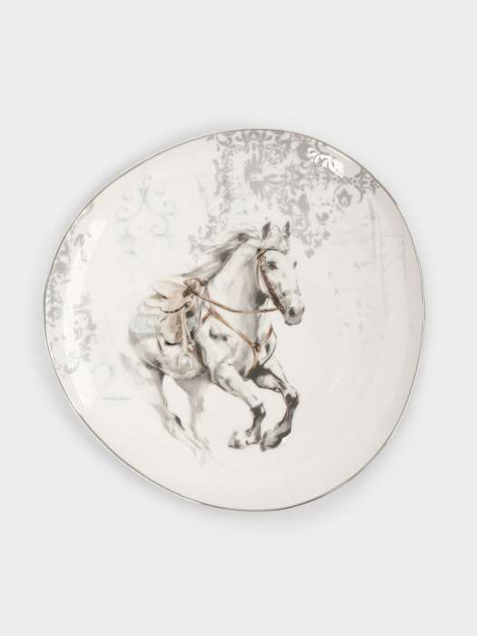 Тарелка закусочная, 21 см, фарфор N, белая, с серебристым кантом, Конь, White horse ANNA LAFARG ANLAF-FXY-160128-2