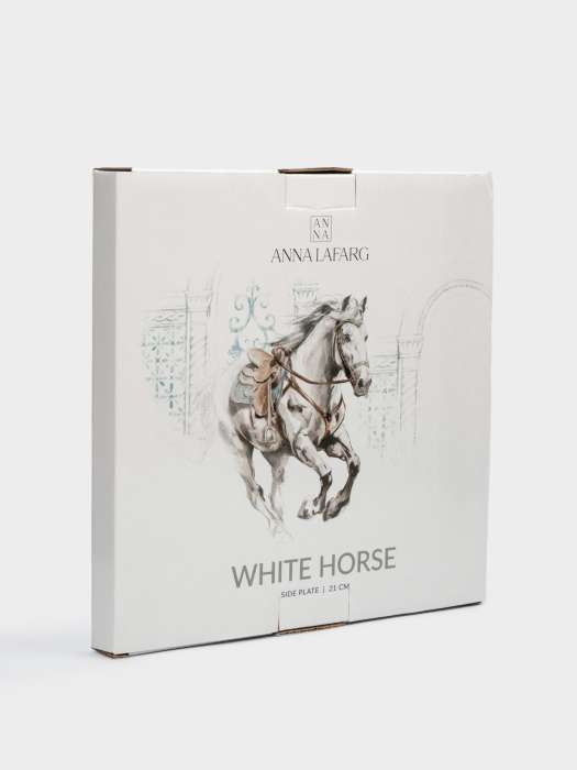 Тарелка закусочная, 21 см, фарфор N, белая, с серебристым кантом, Конь, White horse ANNA LAFARG ANLAF-FXY-160128-2