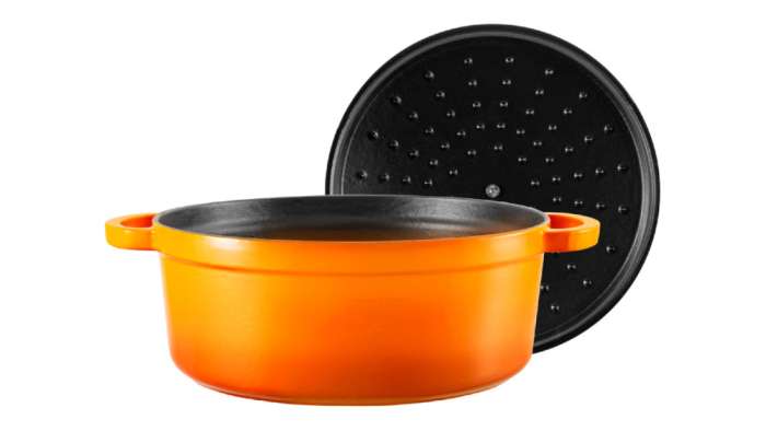 Кастрюля с крышкой Amusant d24 см, 3,8 л, чугун, оранжевая VOEUX VOX-8683642549018