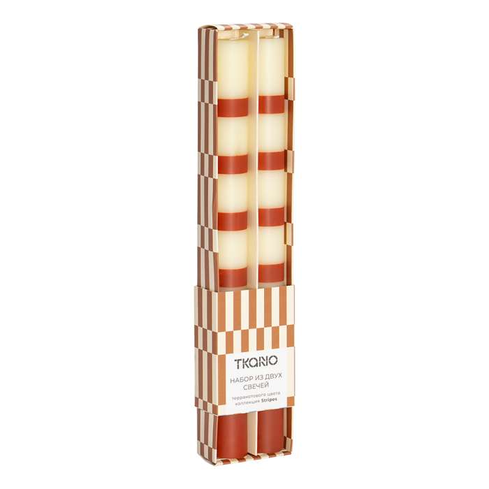Набор из двух свечей в полоску терракотового цвета из коллекции stripes Tkano TK26-CND0004