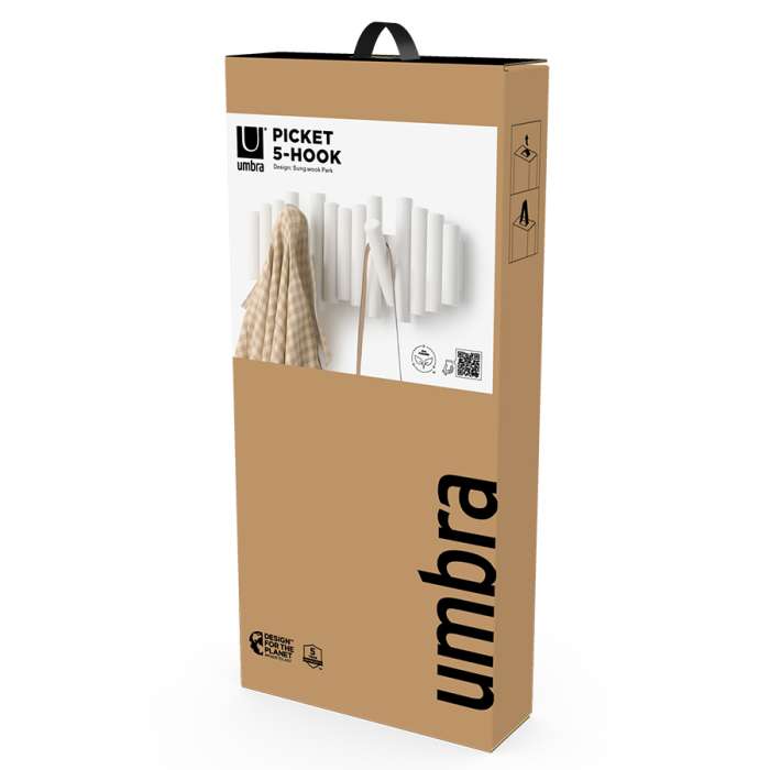 Вешалка настенная picket, 5 крючков, белая UMBRA 1011471-660