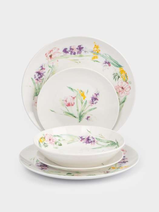 Сервиз обеденный, 6 перс, 18 пр, фарфор P, белый, Акварельные цветы, Bouquet ANNA LAFARG ANLAF-MEIBO-200525-1