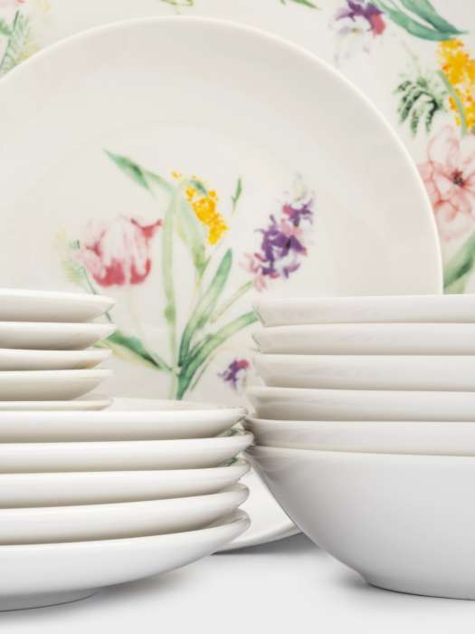 Сервиз обеденный, 6 перс, 18 пр, фарфор P, белый, Акварельные цветы, Bouquet ANNA LAFARG ANLAF-MEIBO-200525-1