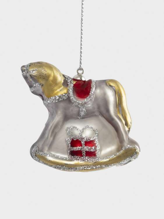 Игрушка елочная, 4 см, стекло, серебристая, Лошадка-качалка, Bright horse ANNA LAFARG ANLAF-DF28