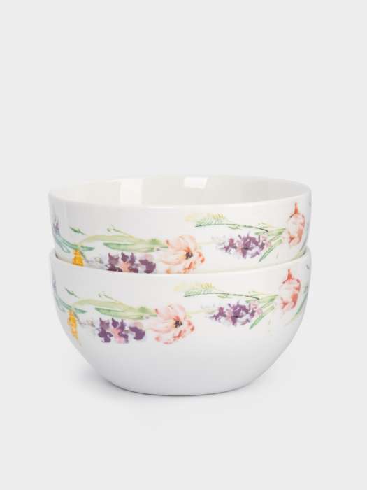 Салатник, 14x8 см, 620 мл, 2 шт, фарфор P, белый, Акварельные цветы, Bouquet ANNA LAFARG ANLAF-MEIBO-200525-2