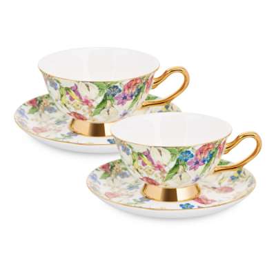 Набор чашек чайных с блюдцем Decor de table Флр д&#039;Ор 220 мл, 2 шт, фарфор костяной, п/к