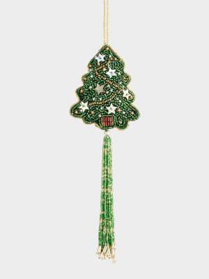 Игрушка елочная, 17 см, бисер/полифилл, зеленая, Елка с кисточкой, New year ANNA LAFARG ANLAF-NY-1113