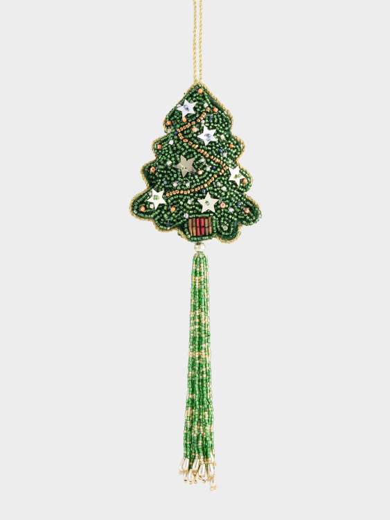 Игрушка елочная, 17 см, бисер/полифилл, зеленая, Елка с кисточкой, New year ANNA LAFARG ANLAF-NY-1113