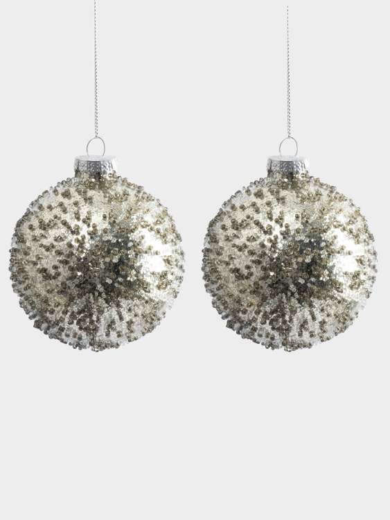Игрушка елочная, 8 см, 2 шт, стекло, серебристая, Шар с изморозью, New year ANNA LAFARG ANLAF-DF24-KH013