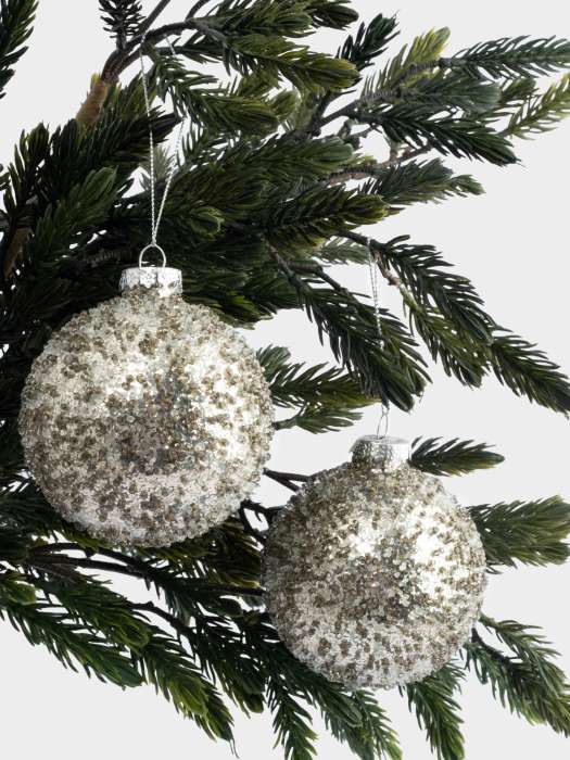 Игрушка елочная, 8 см, 2 шт, стекло, серебристая, Шар с изморозью, New year ANNA LAFARG ANLAF-DF24-KH013