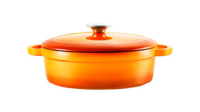 Кастрюля с крышкой низкая Amusant d28 см, 4,2 л, чугун, оранжевая VOEUX VOX-8683642549094