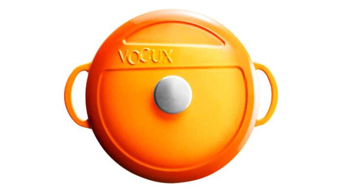 Кастрюля с крышкой низкая Amusant d28 см, 4,2 л, чугун, оранжевая VOEUX VOX-8683642549094