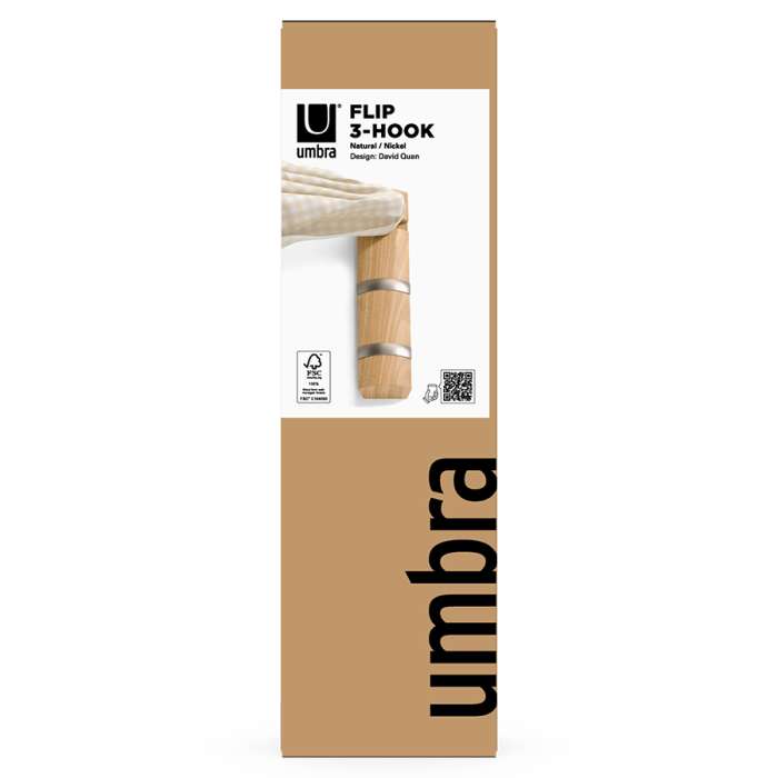 Вешалка настенная flip, 3 крючка, натуральное дерево UMBRA 318853-390-F
