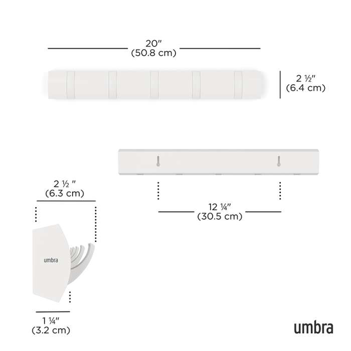 Вешалка настенная flip, 50,8 см, белая/белая, 5 крючков UMBRA 318850-1338