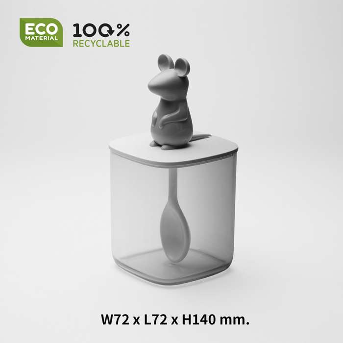 Банка для сыпучих продуктов Lucky Mouse Seasoning с ложкой, 250 мл QUALY QL10365-CL-GY