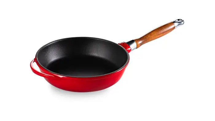 Сковорода с крышкой LAVA d24 см, 2 л, съемная деревянная ручка, чугун, красная LV Y TV 24 K3 NH Red