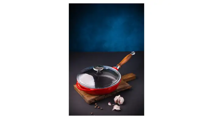 Сковорода с крышкой LAVA d24 см, 2 л, съемная деревянная ручка, чугун, красная LV Y TV 24 K3 NH Red