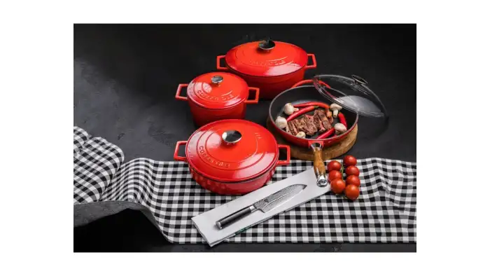 Сковорода с крышкой LAVA d24 см, 2 л, съемная деревянная ручка, чугун, красная LV Y TV 24 K3 NH Red