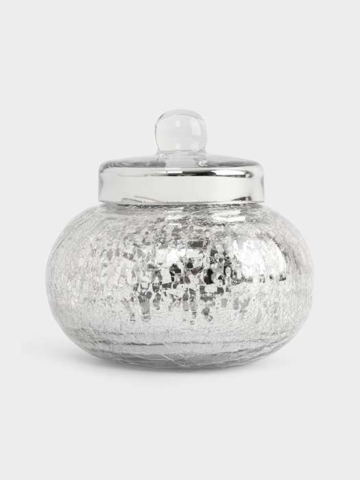 Конфетница, 16х15 см, с крышкой, стекло, серебристая, Кракелюр, Craquelure ANNA LAFARG ANLAF-BHNG-1615RD