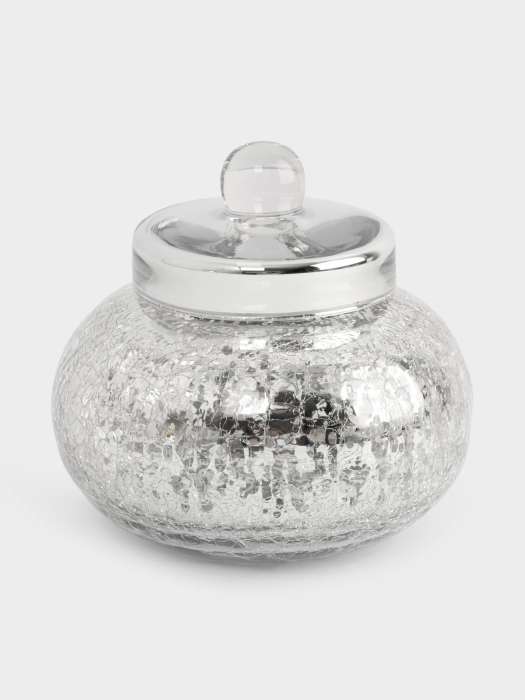 Конфетница, 16х15 см, с крышкой, стекло, серебристая, Кракелюр, Craquelure ANNA LAFARG ANLAF-BHNG-1615RD